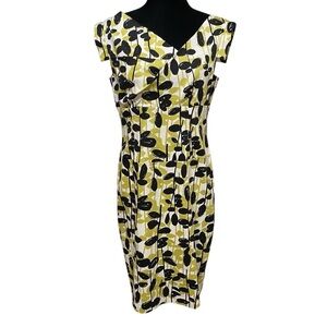 Adrianna Papell Leaf Print Dress Size 12 Retro Mod Party Wiggle Style